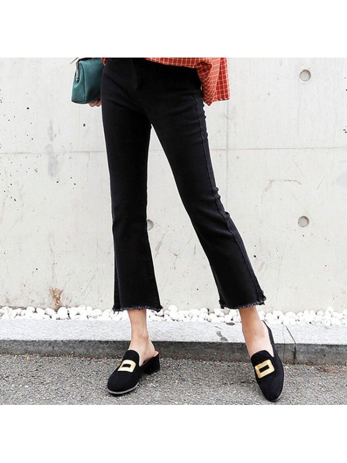 Black flared jeans women's 20 spring new high waisted slim cropped pants 