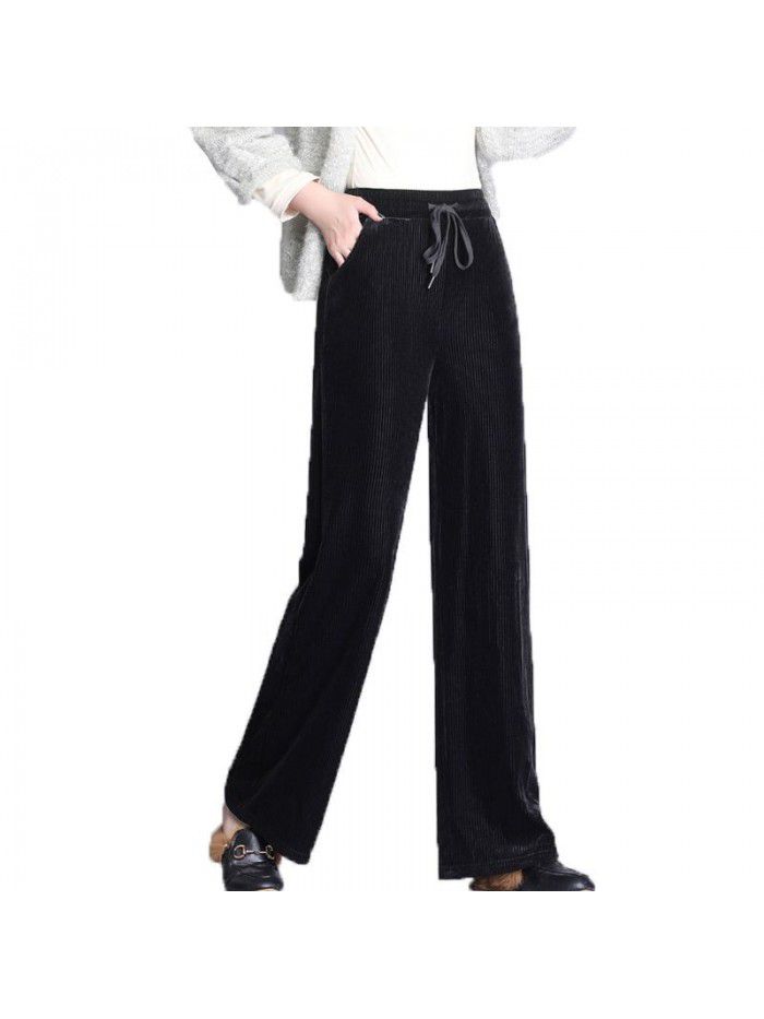  High Waist Wide Leg Pants women's summer and autumn loose drop feeling straight leisure Velvet Pants women's autumn large casual pants 