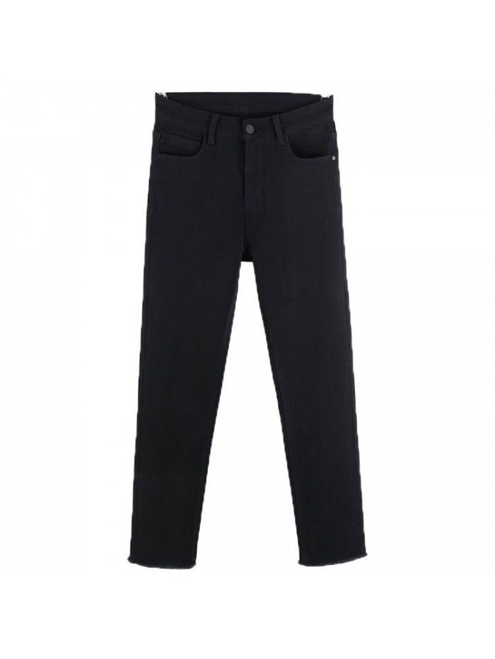 Black jeans women's straight pants spring  new high waist slim 8-inch stretch loose 9-inch wide leg pants 