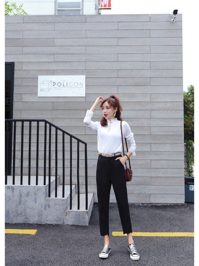 Early autumn  suit pants women's slim nine point trousers small leg pants large professional straight tube loose pipe pants 