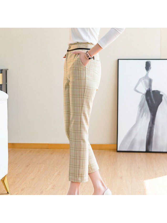 Plaid suit pants women's early spring  new simple temperament show thin versatile SLIM STRAIGHT pants professional pants 