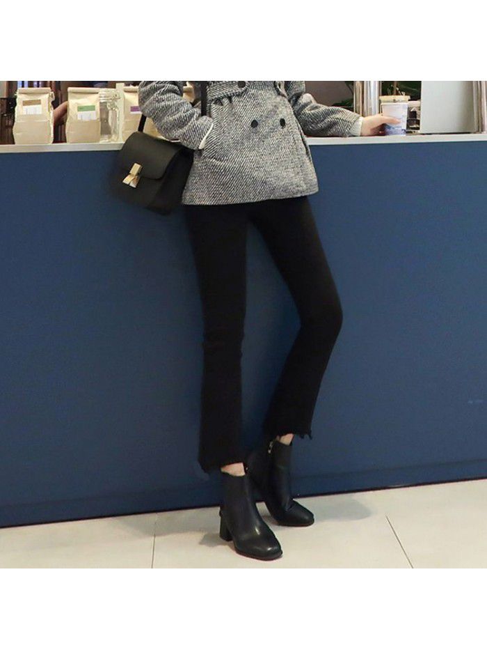 Black micro flared pants women's Capris spring / summer  new Korean stretch slim high waist cropped jeans 