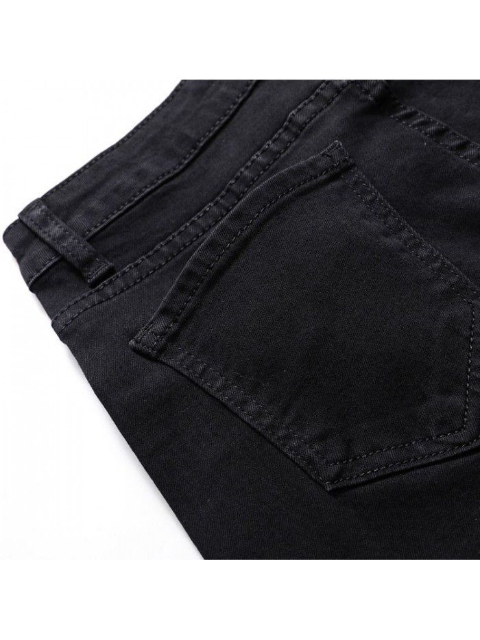 Hole jeans women's black high waist quarter tight little feet slim elastic Korean version showing thin beggar's rotten pants trend 