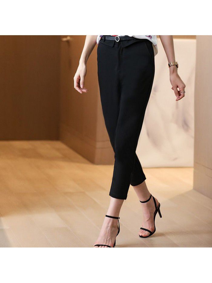 Black pencil pants women's spring summer  new nine point slim waist versatile high waist radish small foot pipe pants 