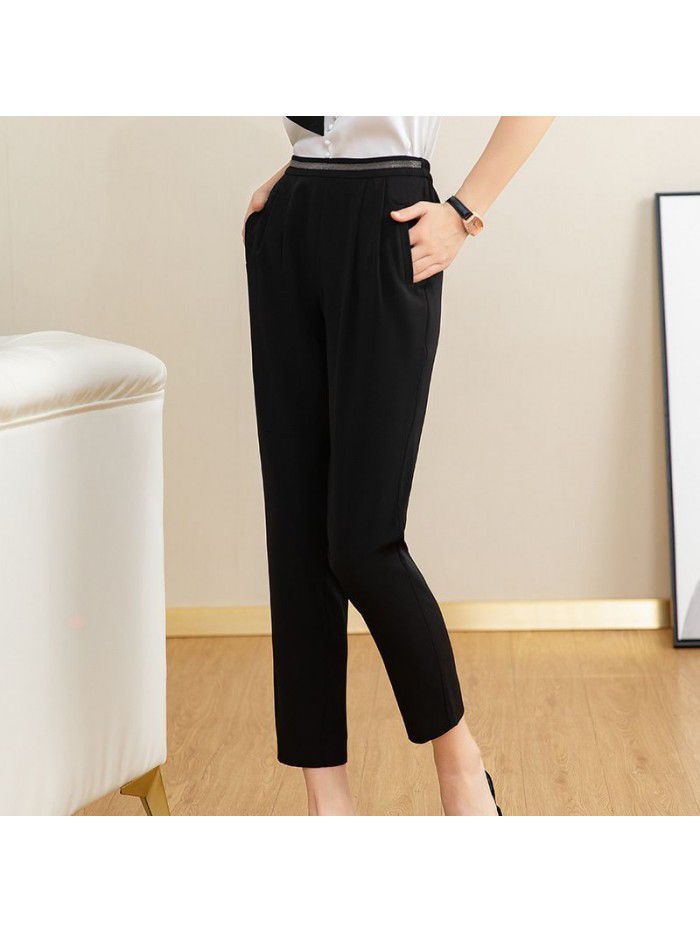 Black 9-point Harem Pants women's  spring and summer thin high waist loose comfortable thin soft pants summer 