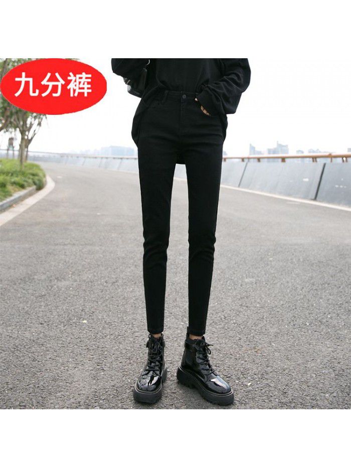 Black jeans women's cropped pants fall  