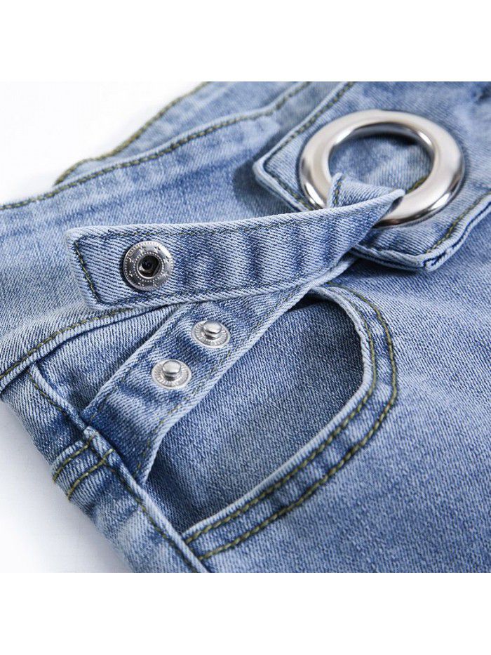 Real shot high waist jeans women's new light color slim slim high elastic tight legged pencil pants in spring 
