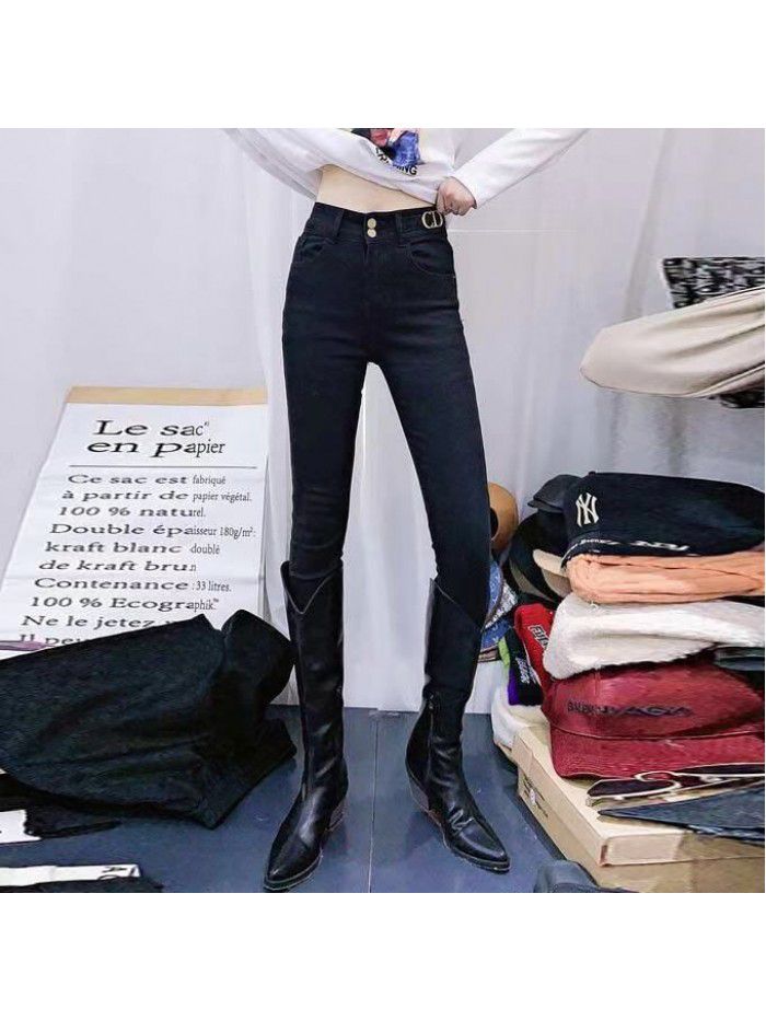 High waist large size jeans women's Leggings  new Korean elastic thin pencil pants fashion 