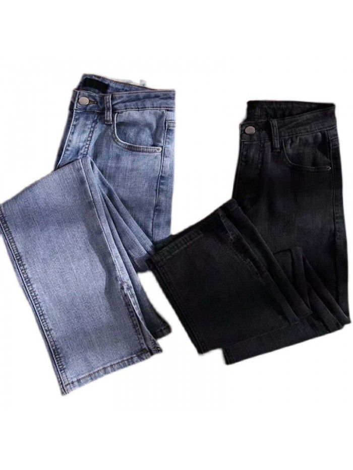  spring split jeans women's high waist SLIM STRAIGHT pants student's small quarter jeans 