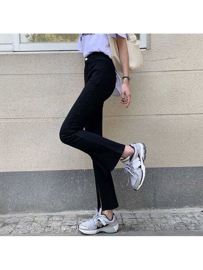 Real photo of  new style women's pants with split ends and leisure showing thin 