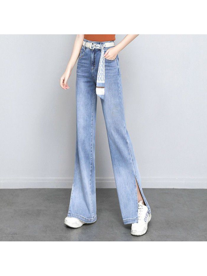 Gradient high waist split jeans wide leg pants for women  