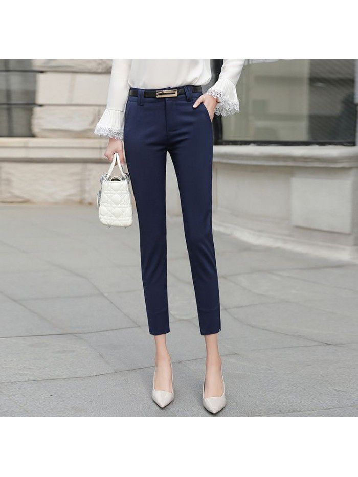 Korean slim elastic professional trousers spring  small leg suit pants women's casual black pants summer 