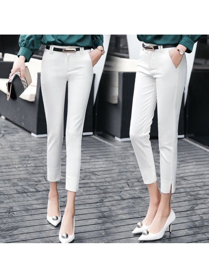 Korean slim elastic professional trousers spring  small leg suit pants women's casual black pants summer 