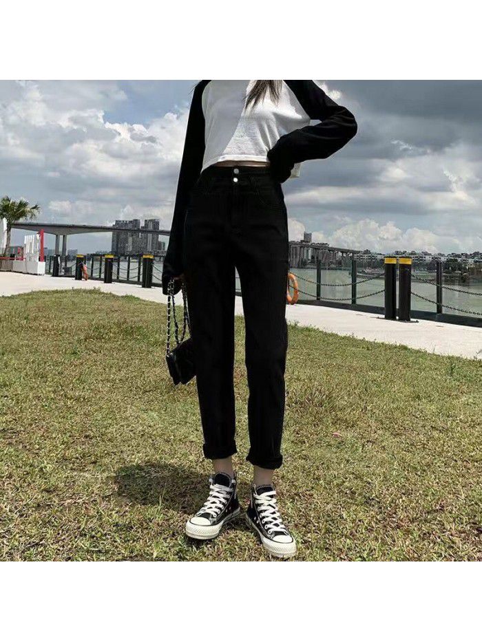 High waisted jeans  new summer drape elegant small straight tube daddy jeans women's jeans 