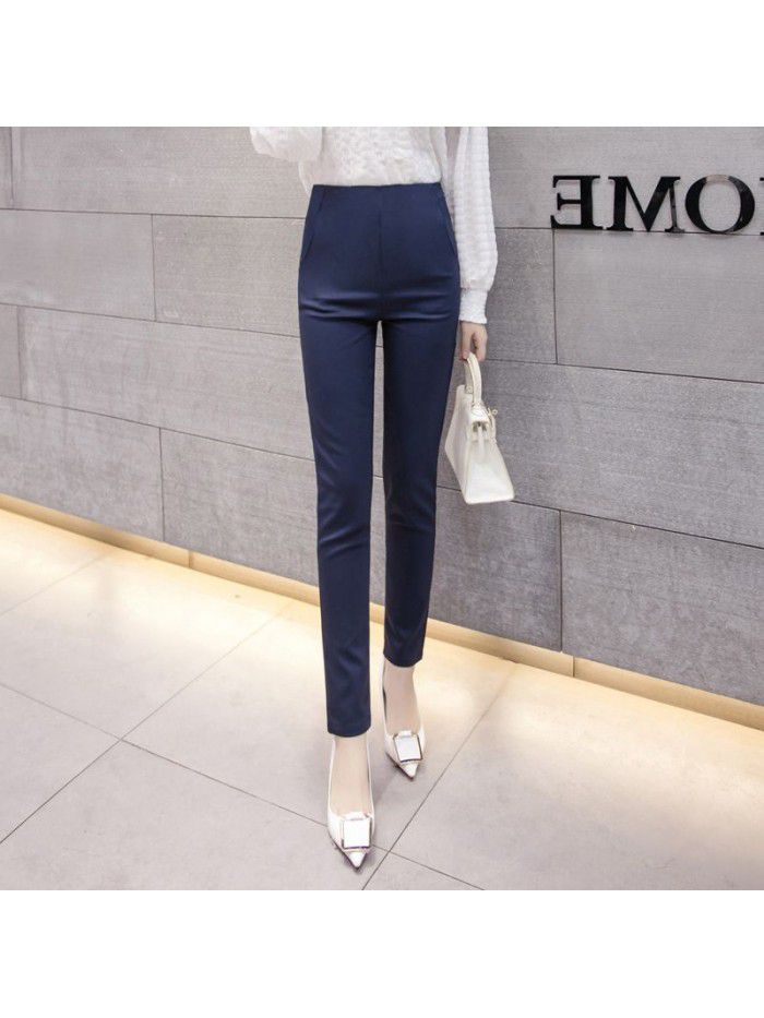 Side zipper pants women's professional wear super high waist trousers slim fit small foot suit pants women's Capris 