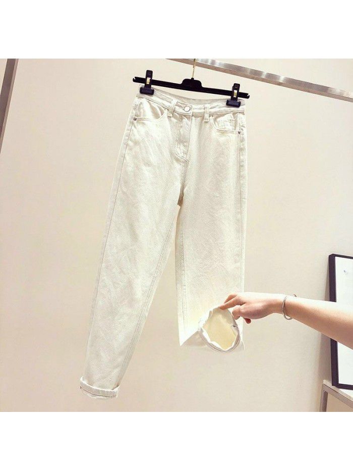  new smoke grey Harlan jeans women's Korean version loose and thin student high waist nine point daddy radish pants 