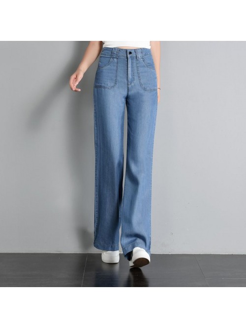 High waist Tencel jeans women's thin summer n...