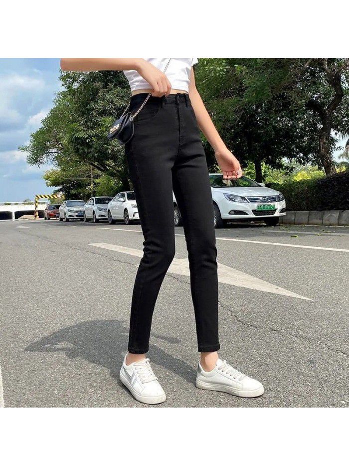 Elastic jeans Leggings women's net red show thin Korean spring and autumn new high waist tight pencil quarter pants 