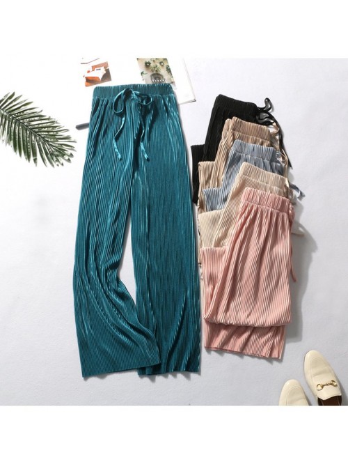 Pleated wide leg pants women's pants with hig...