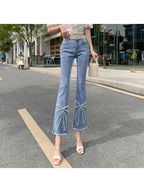 spring new heavy industry Beaded jeans women'...