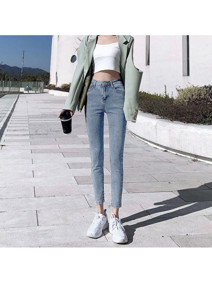 Elastic jeans Leggings women's net red show thin Korean spring and autumn new high waist tight pencil quarter pants 