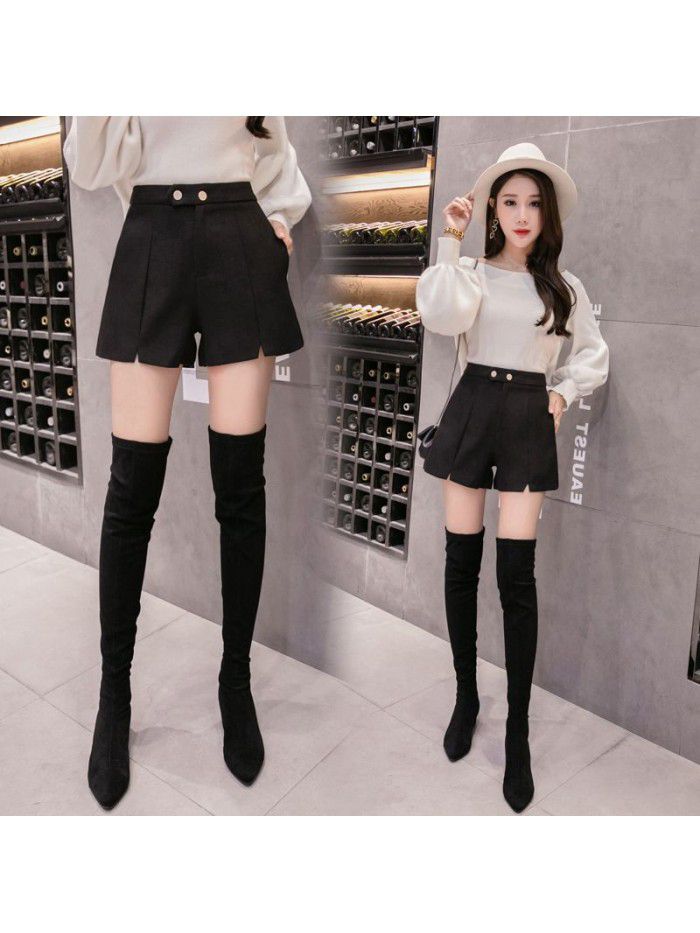 Pants women's autumn and winter new  Korean high waist woollen cloth versatile broad leg bottomed boots pants women 