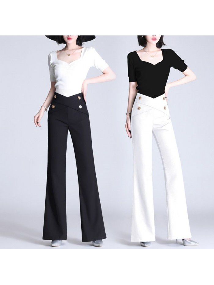  women's spring summer high waist straight casual pants 