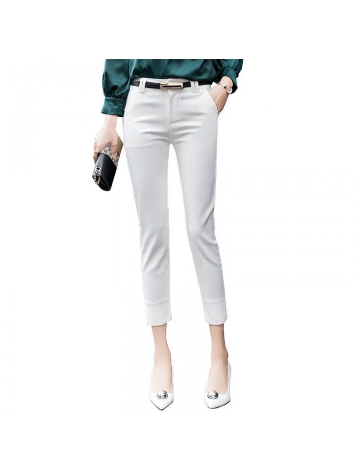 Korean slim elastic professional trousers spring  small leg suit pants women's casual black pants summer 