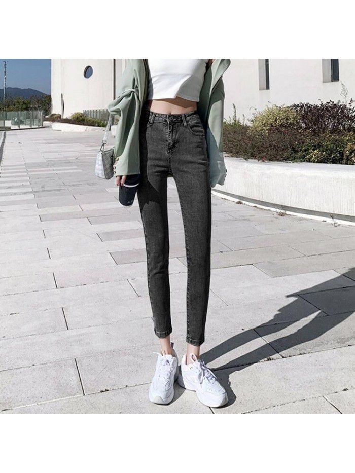 Elastic jeans Leggings women's net red show thin Korean spring and autumn new high waist tight pencil quarter pants 