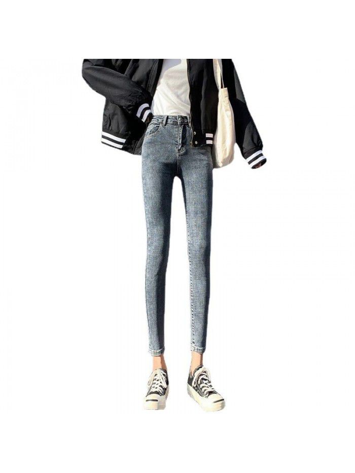 Elastic jeans Leggings women's net red show thin Korean spring and autumn new high waist tight pencil quarter pants 