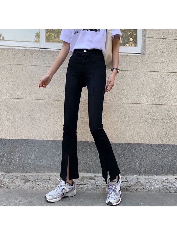 Real photo of  new style women's pants with split ends and leisure showing thin 