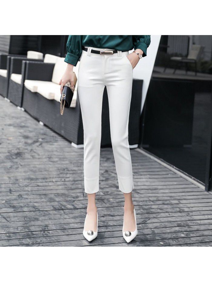 Korean slim elastic professional trousers spring  small leg suit pants women's casual black pants summer 