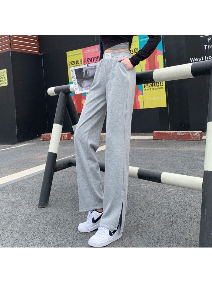 Real photo  spring and autumn new fashion wide leg pants loose split leisure pants women's high waist slim pants 