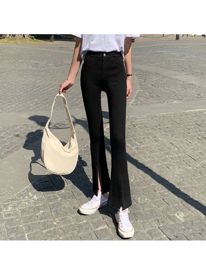 Real photo of  new style women's pants with split ends and leisure showing thin 