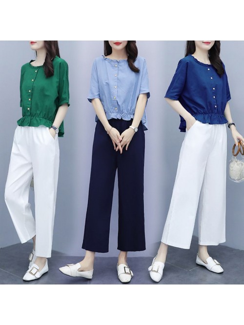 Cotton linen suit women's two piece suit  new...