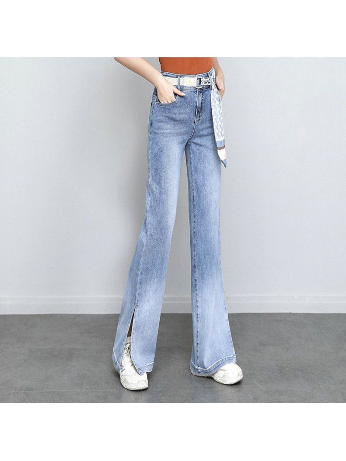 Gradient high waist split jeans wide leg pants for women  