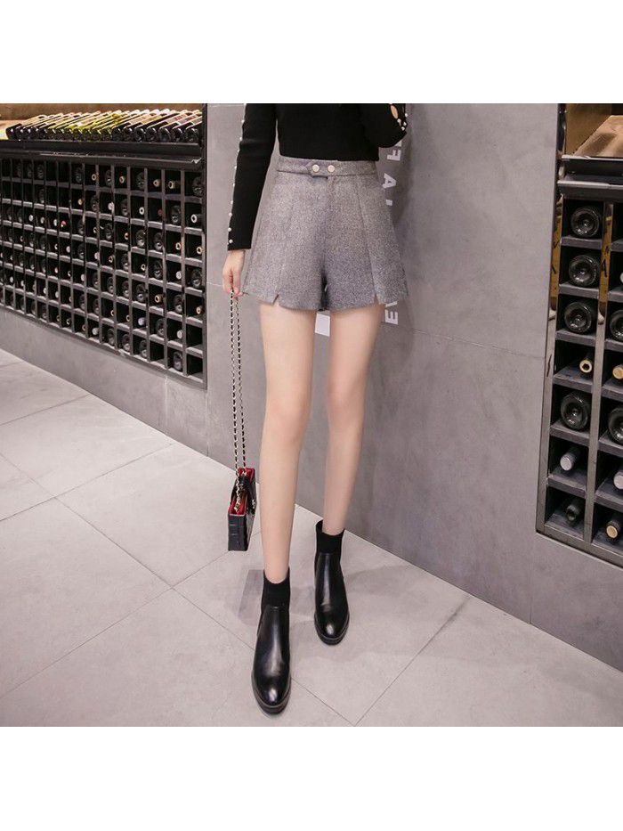 Pants women's autumn and winter new  Korean high waist woollen cloth versatile broad leg bottomed boots pants women 