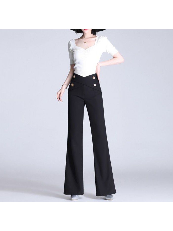  women's spring summer high waist straight casual pants 
