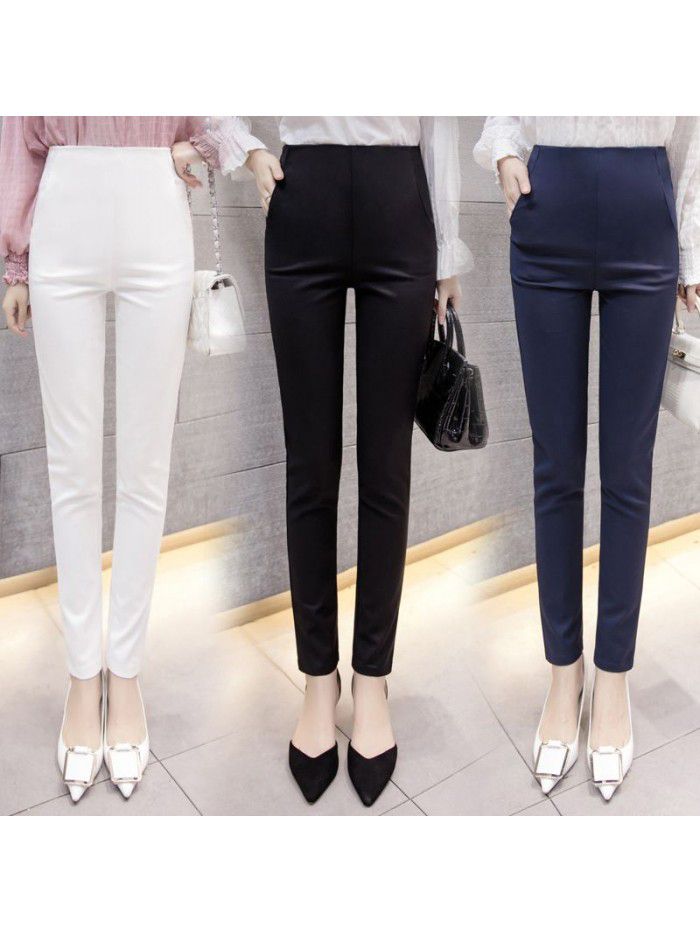 Side zipper pants women's professional wear super high waist trousers slim fit small foot suit pants women's Capris 