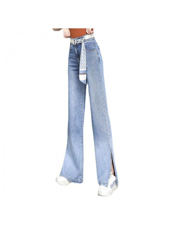 Gradient high waist split jeans wide leg pants for women  