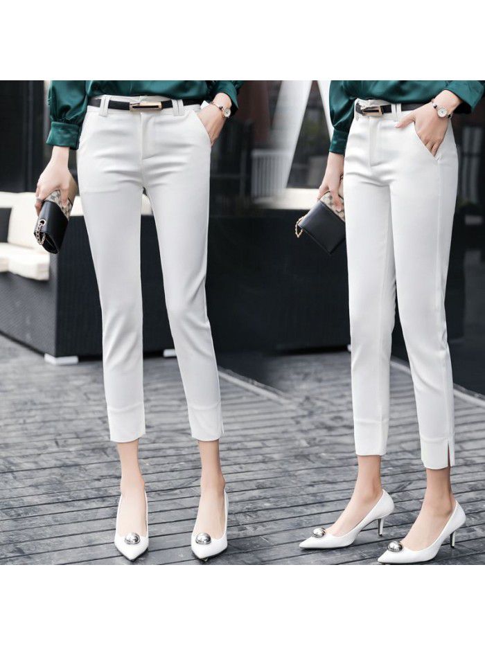 Korean slim elastic professional trousers spring  small leg suit pants women's casual black pants summer 