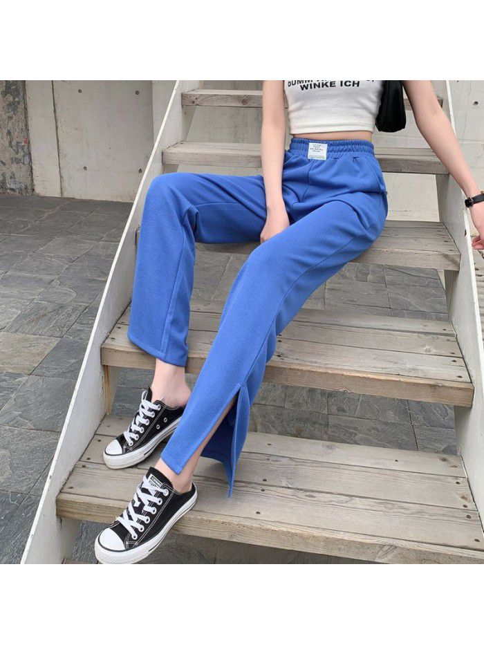 Real photo  spring and autumn new fashion wide leg pants loose split leisure pants women's high waist slim pants 