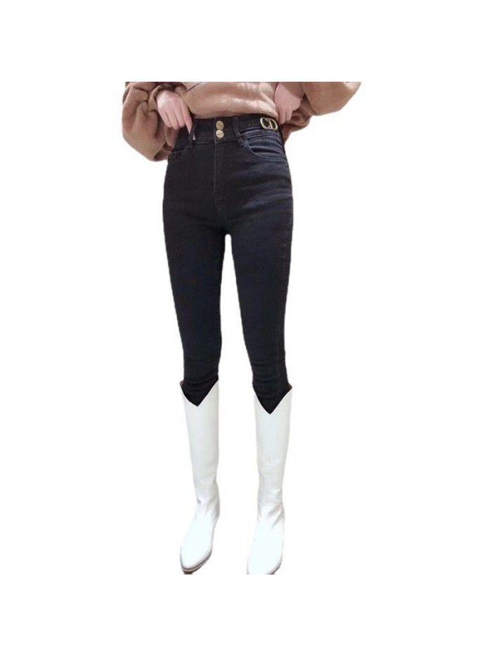 High waist large size jeans women's Leggings  new Korean elastic thin pencil pants fashion 