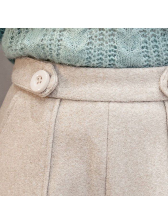 Women's tweed shorts autumn winter  new Korean version slim loose A-line wide leg pants with thickened woollen boots 