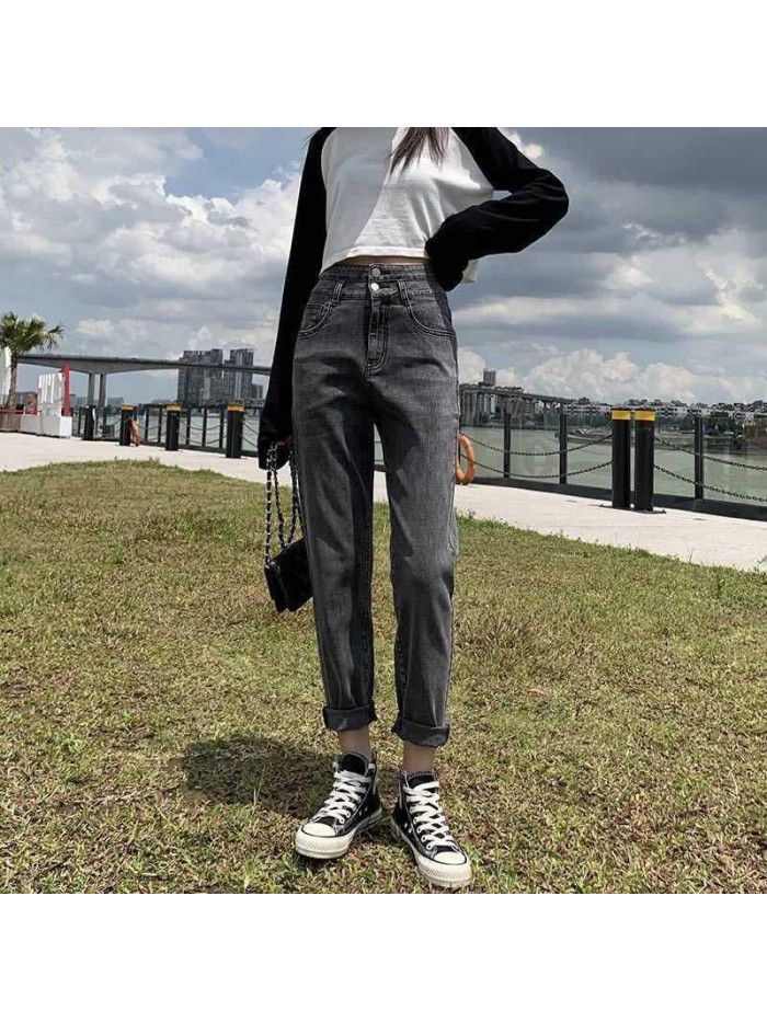 High waisted jeans  new summer drape elegant small straight tube daddy jeans women's jeans 