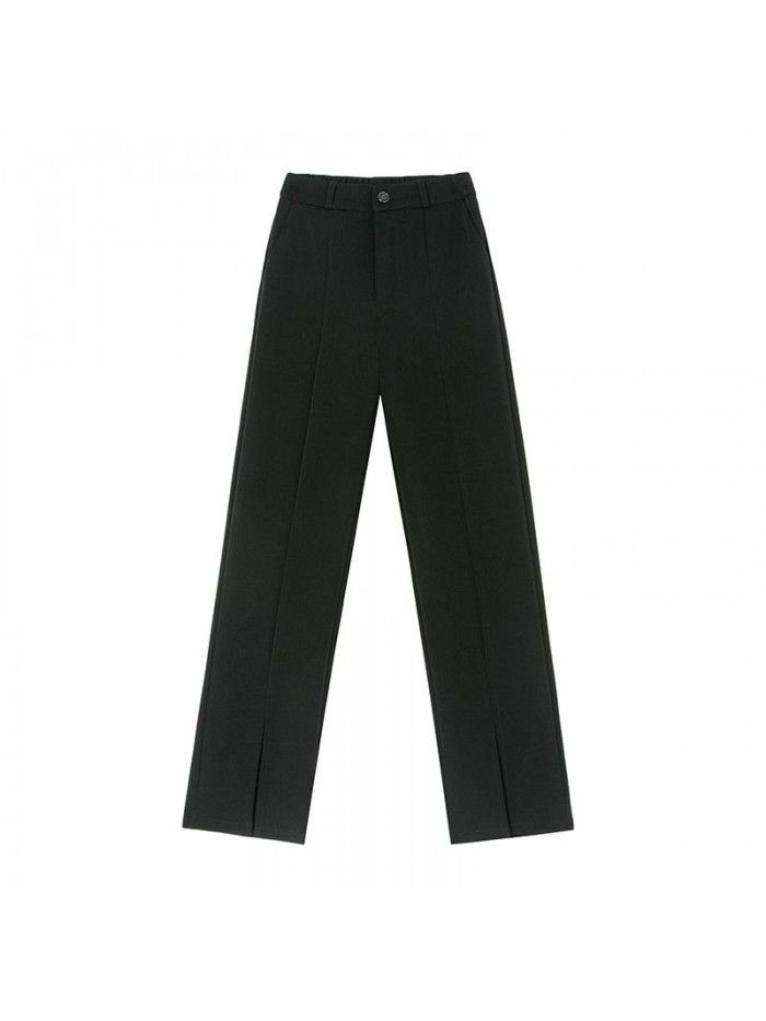 Real photo split straight pants suit women's high waist pants new slim casual wide leg pants in spring and summer 