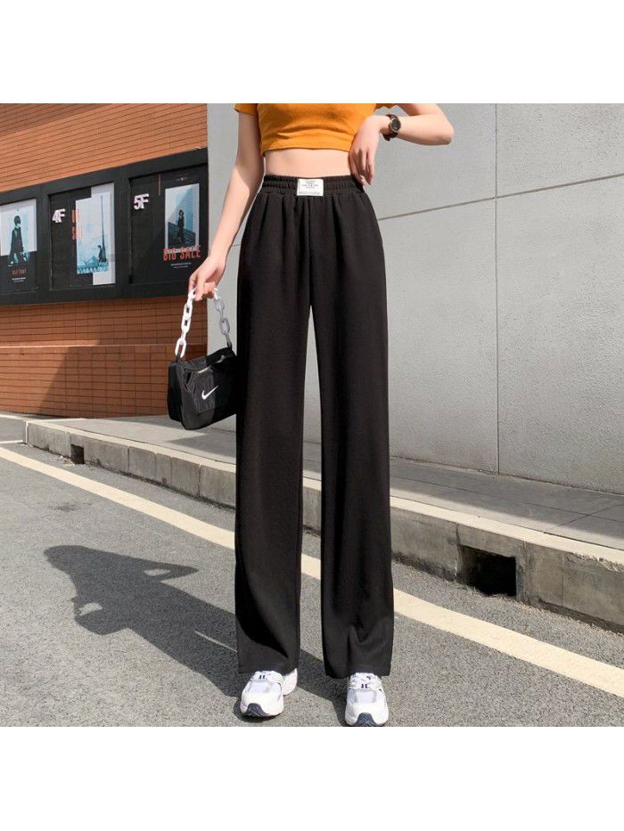Real photo  spring and autumn new fashion wide leg pants loose split leisure pants women's high waist slim pants 