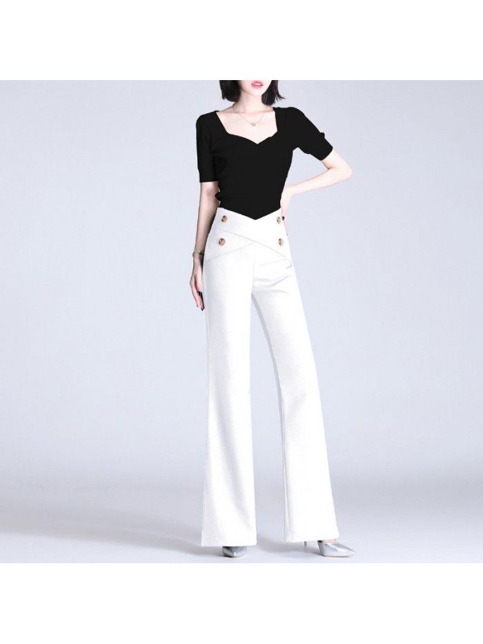  women's spring summer high waist straight casual pants 