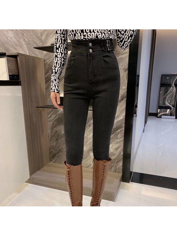 High waist large size jeans women's Leggings  new Korean elastic thin pencil pants fashion 