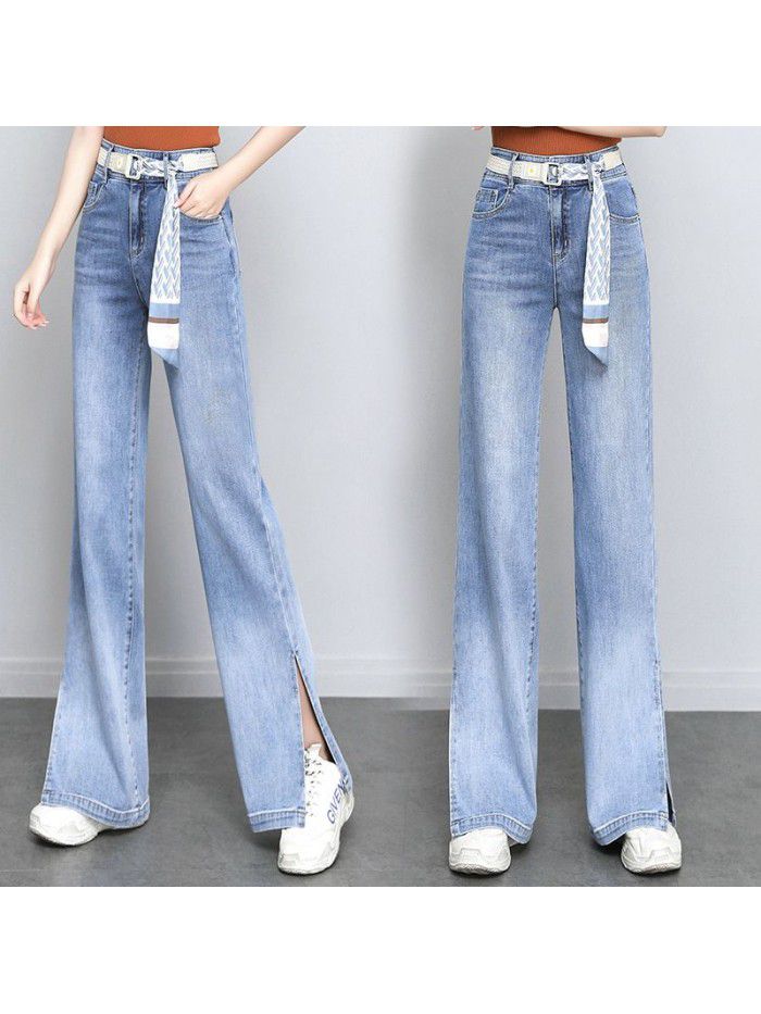 Gradient high waist split jeans wide leg pants for women  